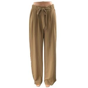 Dictionary Brown Tan Tie Waist High Rise Wide Leg Palazzo Trousers Pants Size M
